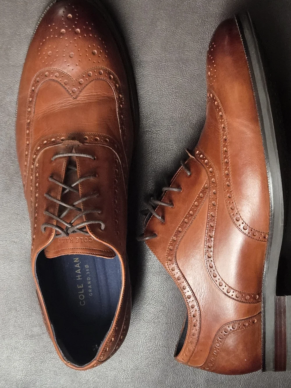 Cole Haan Cognac Brown Leather Wingtip Oxfords